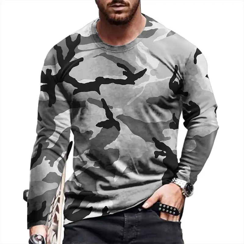Men Camouflage 3D Long Sleeve T-Shirt Red Black - Image 4