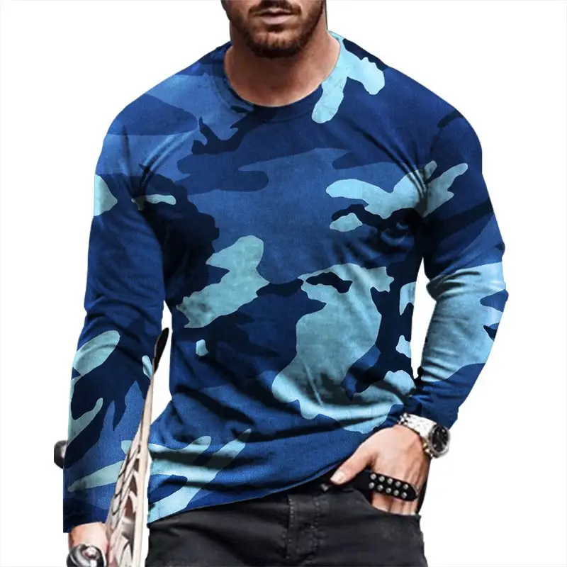 Men Camouflage 3D Long Sleeve T-Shirt Red Black - Image 5