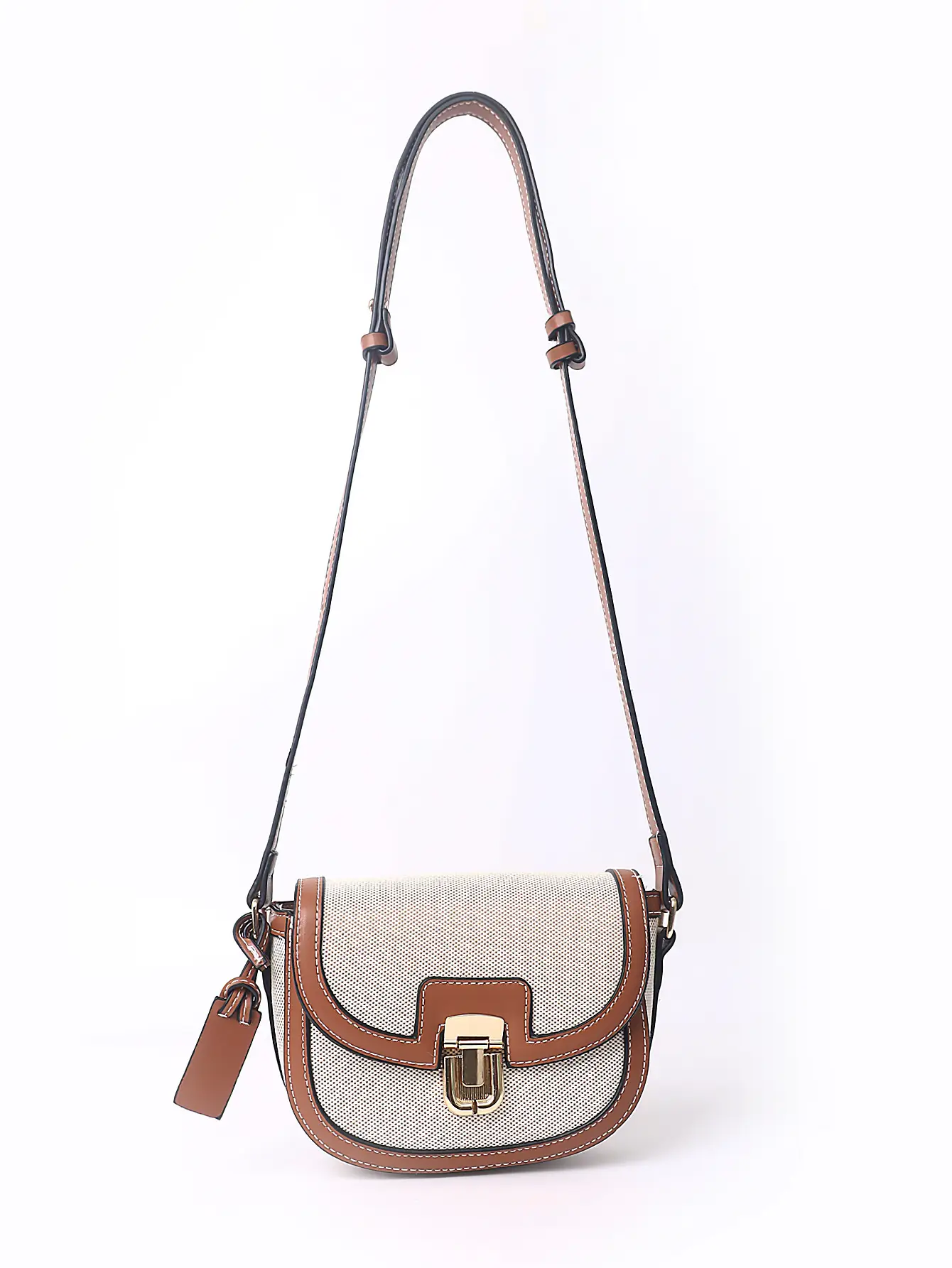 Women's Black White Woven Shoulder Bag with Gold Clasp — feature 11