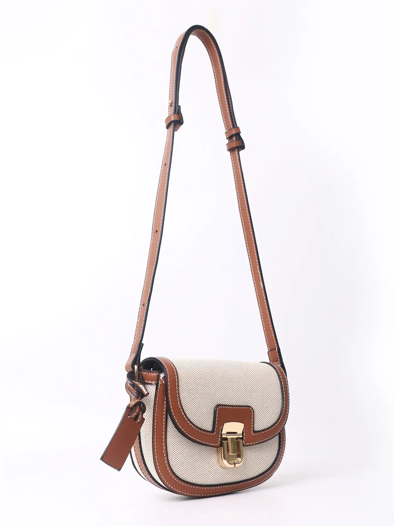 Women's Black White Woven Shoulder Bag with Gold Clasp — feature 12