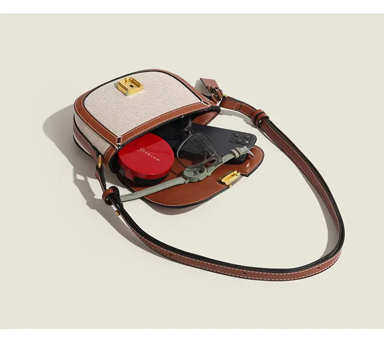 Women's Black White Woven Shoulder Bag with Gold Clasp — feature 5