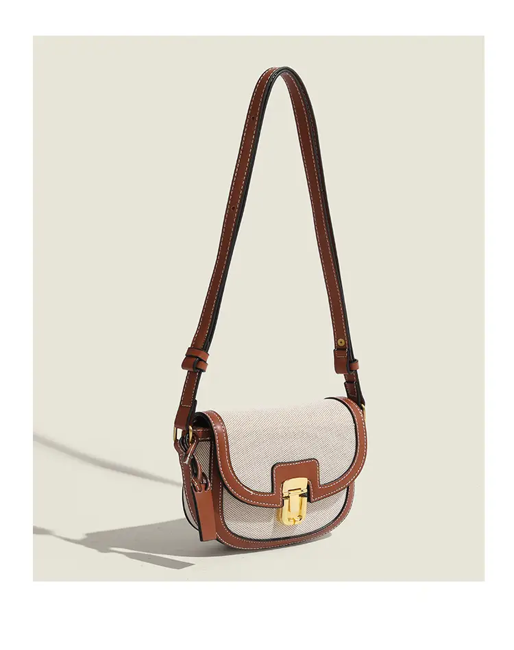 Women's Black White Woven Shoulder Bag with Gold Clasp — feature 6