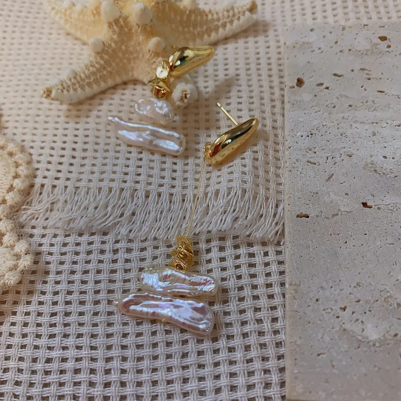 Natural Baroque Pearl Earrings Asymmetric Women - Image 2