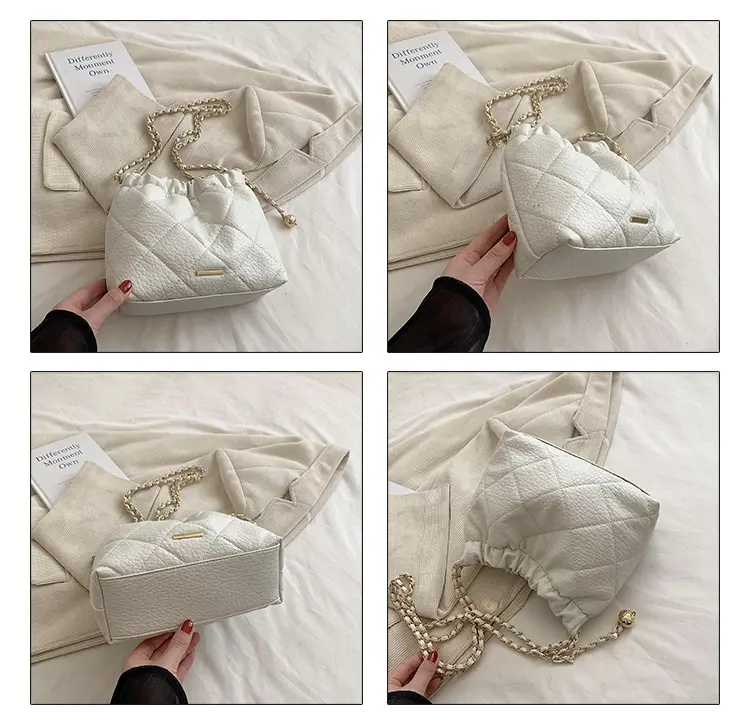 Women Rhombus Chain Shoulder Bag Cream 2023 β feature 5