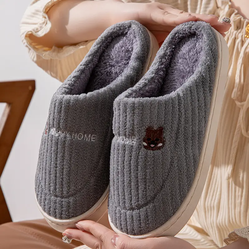 Cotton slippers women's autumn and winter couple home slippers indoor confinement shoes warm cotton shoes non-slip plush cotton slippers men's winter