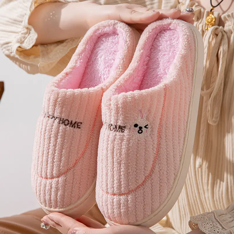 Cotton slippers women's autumn and winter couple home slippers indoor confinement shoes warm cotton shoes non-slip plush cotton slippers men's winter