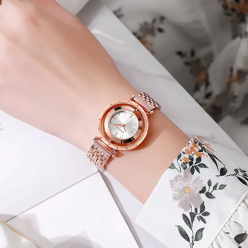 Elegant Rose Gold Women's Watch with Crystal Dial - Image 4