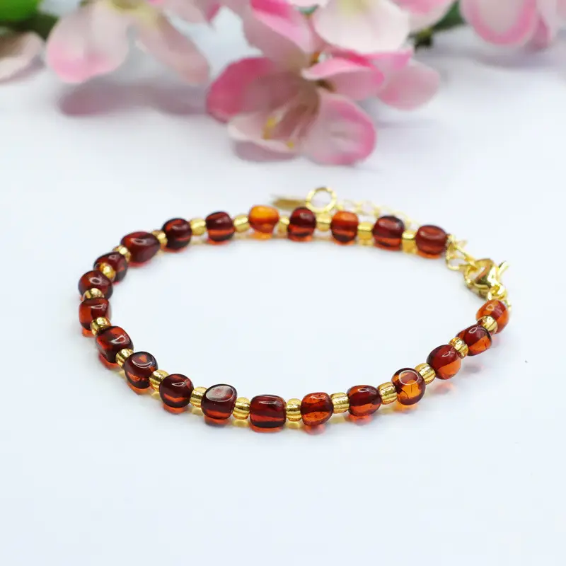 Natural Amber Multi-Gemstone Blood Amber Bracelet - Image 7