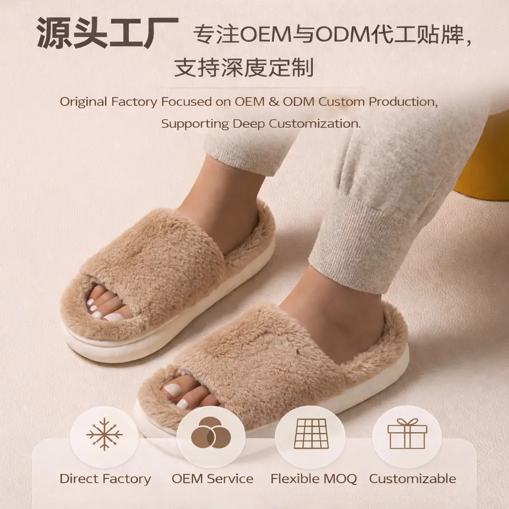 Cross-Border Hot-Selling Plush Cotton Slippers for Home Use, Non-Slip and Warm, Support Wholesale and Customization in Stock - Image 5