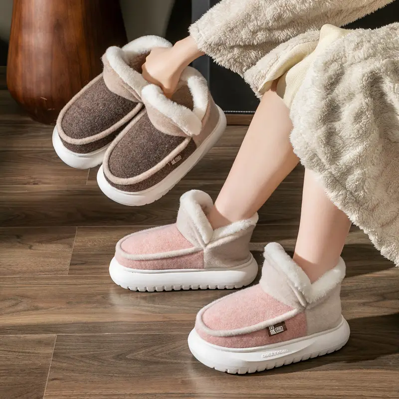 Color matching all-inclusive heel confinement cotton-padded shoes for women autumn and winter couple indoor home thick bottom fleece-lined warm cotton-padded slippers New - Image 7