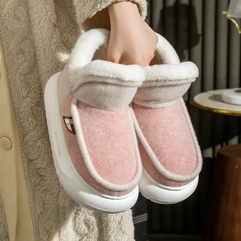 Color matching all-inclusive heel confinement cotton-padded shoes for women autumn and winter couple indoor home thick bottom fleece-lined warm cotton-padded slippers New - Image 2