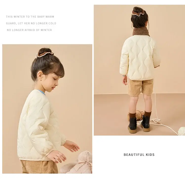 Children's Down Silk Lining Jacket Pink Yellow White Medium — feature 15