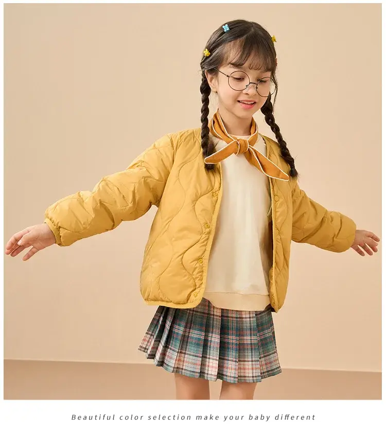 Children's Down Silk Lining Jacket Pink Yellow White Medium — feature 18