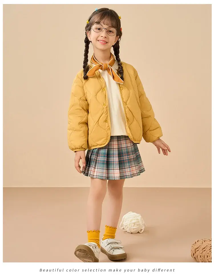 Children's Down Silk Lining Jacket Pink Yellow White Medium — feature 19