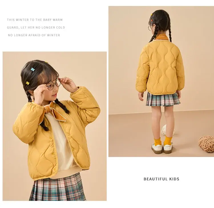 Children's Down Silk Lining Jacket Pink Yellow White Medium — feature 20