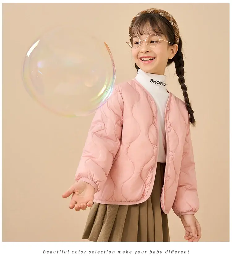 Children's Down Silk Lining Jacket Pink Yellow White Medium — feature 21