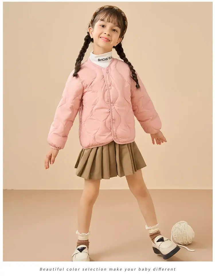 Children's Down Silk Lining Jacket Pink Yellow White Medium — feature 22