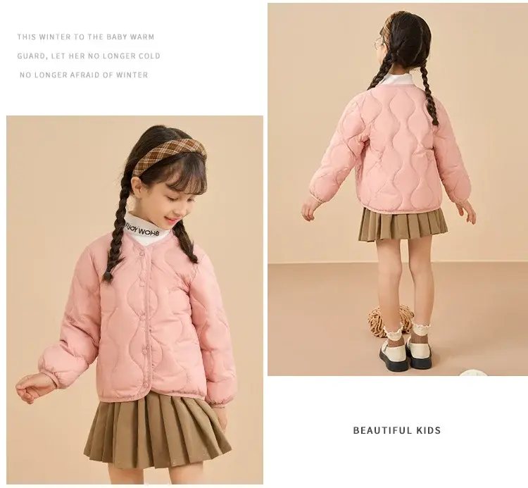 Children's Down Silk Lining Jacket Pink Yellow White Medium — feature 23