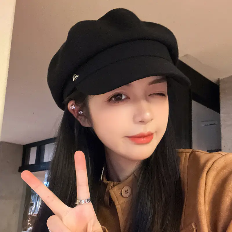 Black Beret Hat for Women Autumn Winter British Style - Image 3