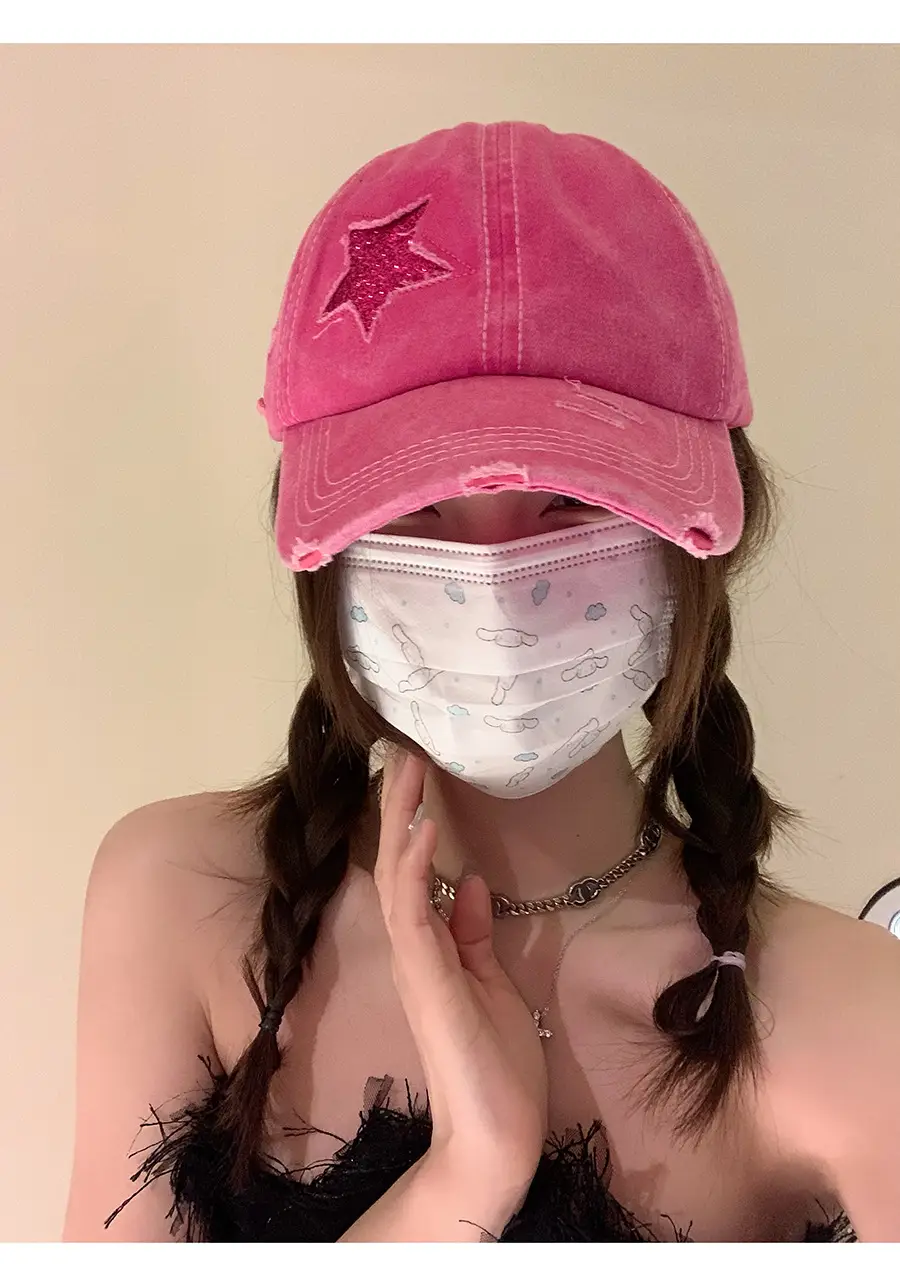 Pink Star-Embroidered Women's Baseball Cap with Headphones — feature 3