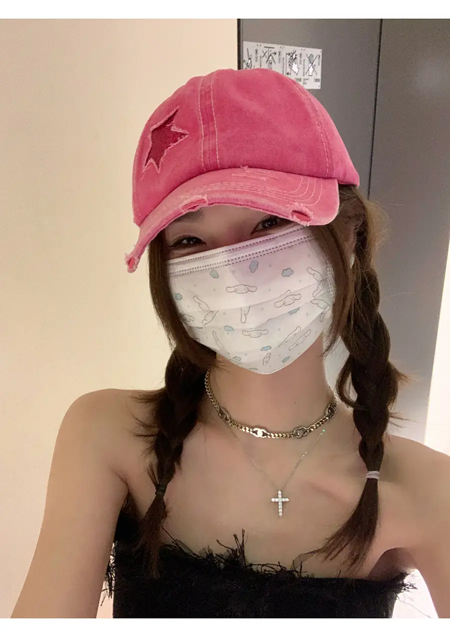 Pink Star-Embroidered Women's Baseball Cap with Headphones — feature 4