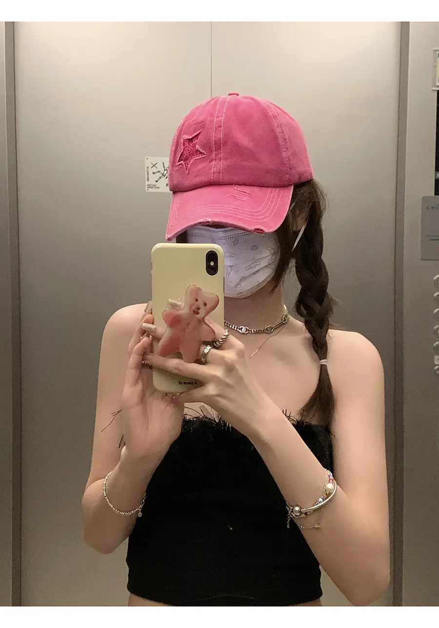 Pink Star-Embroidered Women's Baseball Cap with Headphones — feature 5