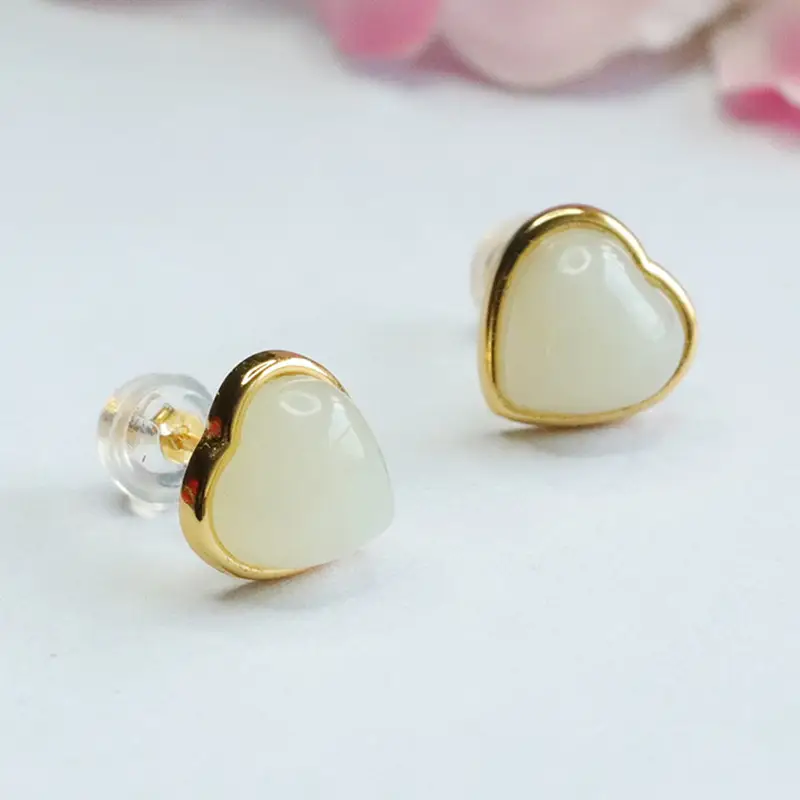 Guan Yu S925 Silver Inlaid White Jade Earrings - Image 3