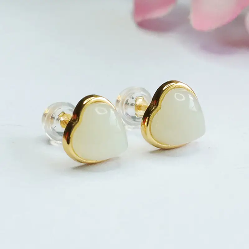 Guan Yu S925 Silver Inlaid White Jade Earrings - Image 4