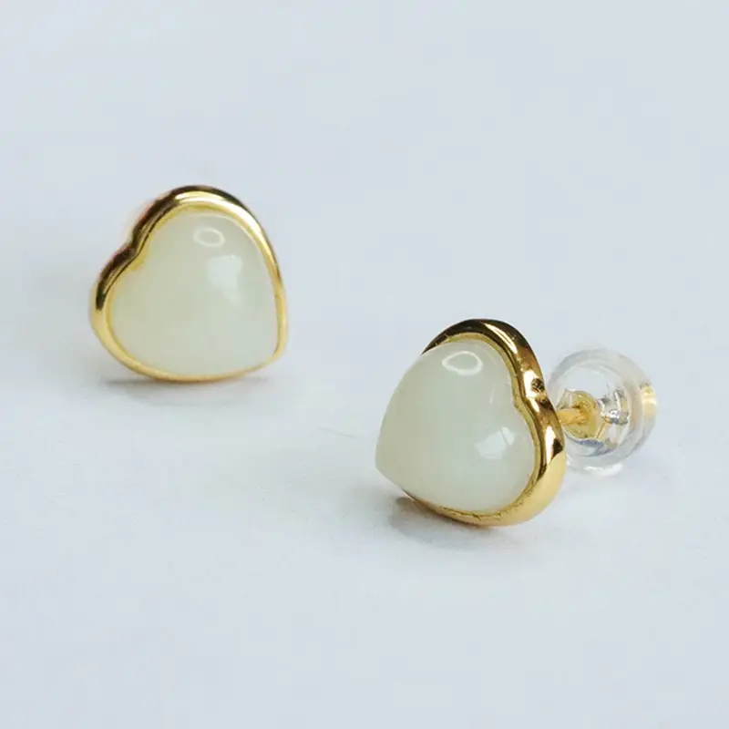 Guan Yu S925 Silver Inlaid White Jade Earrings - Image 5