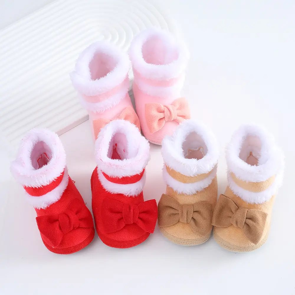 2023 New newborn baby shoes soft bottom baby shoes 4-6-8-10month autumn winter fleece-lined toddler shoes princess shoes — feature 1