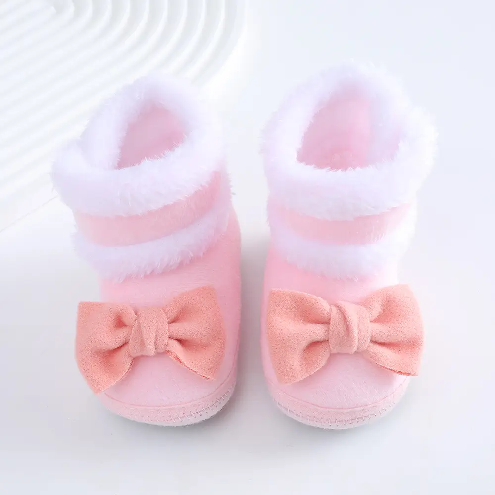 2023 New newborn baby shoes soft bottom baby shoes 4-6-8-10month autumn winter fleece-lined toddler shoes princess shoes