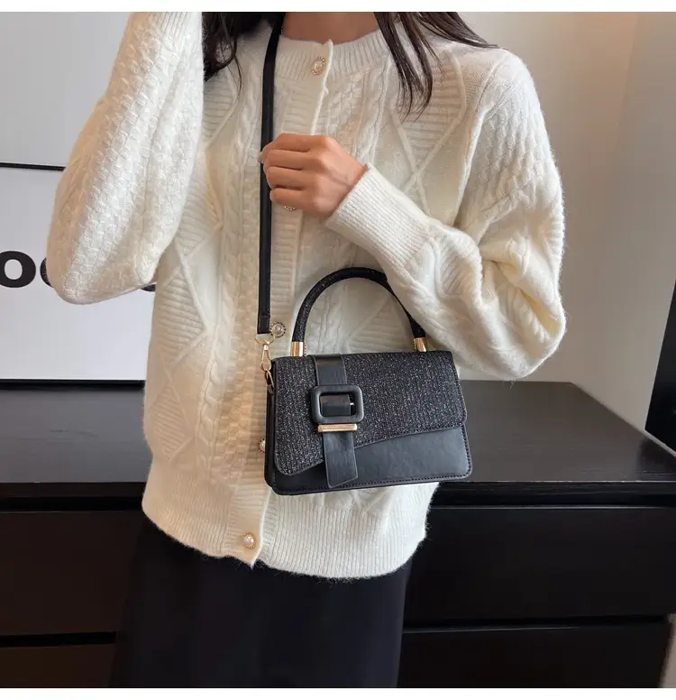 Commuter fashionable textured handbag 2023 early autumn new western style versatile Korean style shoulder messenger bag small square bag fashion — feature 16