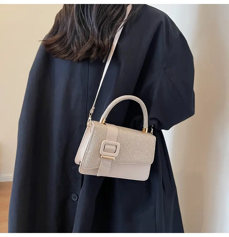Commuter fashionable textured handbag 2023 early autumn new western style versatile Korean style shoulder messenger bag small square bag fashion — feature 8