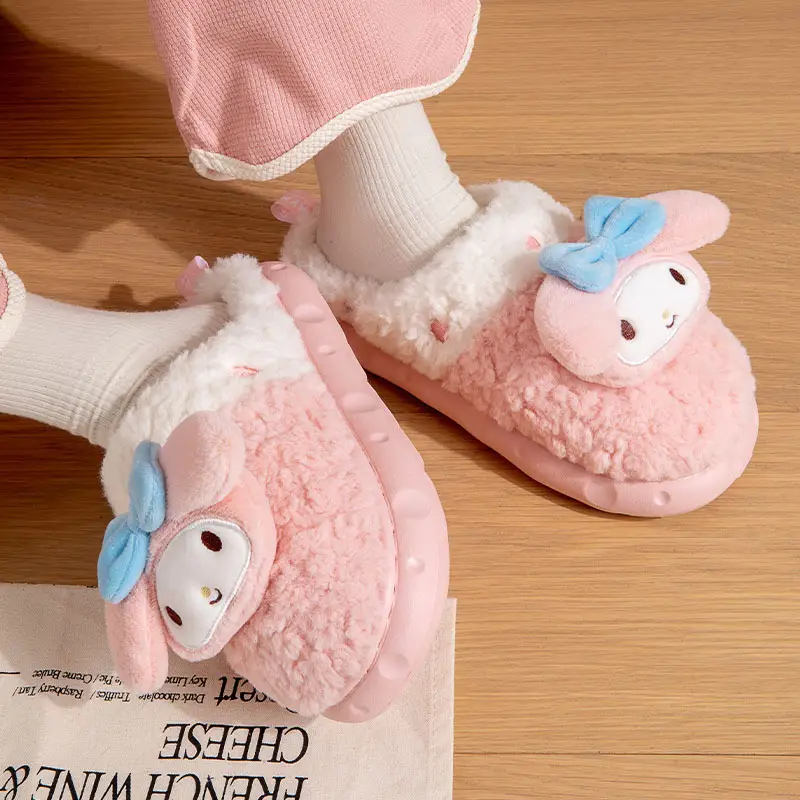 Women's HelloKitty Cotton Slippers for Winter Girls Hello Kitty Warm Thick Bottom fleece-lined Non-Slip Indoor Cotton Slippers for Women