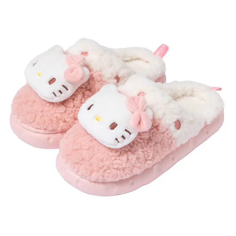 Women's HelloKitty Cotton Slippers for Winter Girls Hello Kitty Warm Thick Bottom fleece-lined Non-Slip Indoor Cotton Slippers for Women