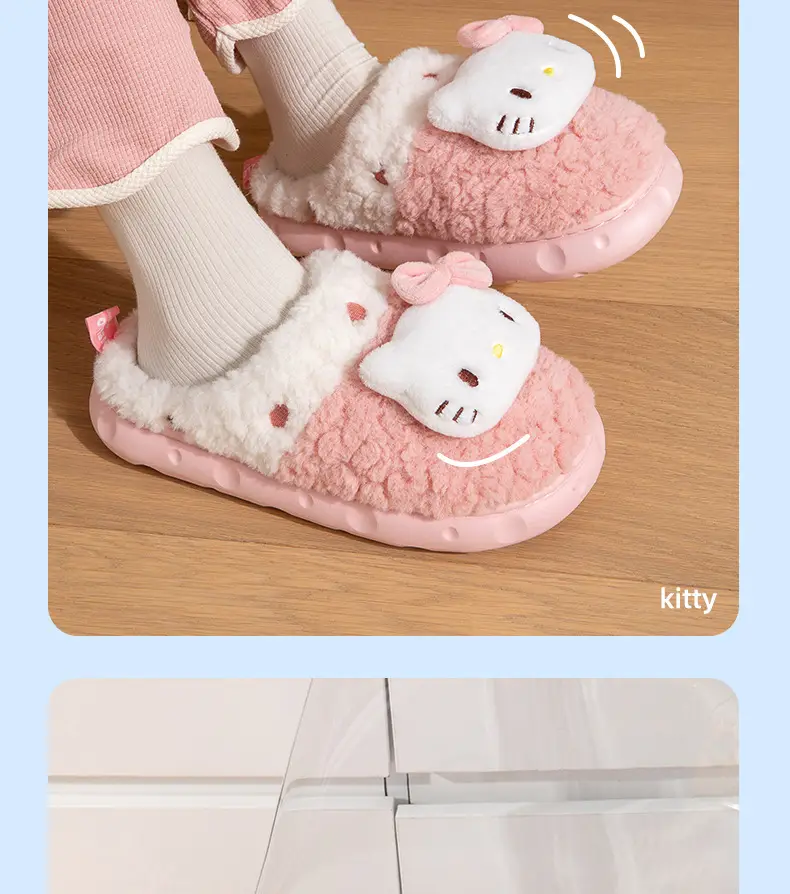 Women's HelloKitty Cotton Slippers for Winter Girls Hello Kitty Warm Thick Bottom fleece-lined Non-Slip Indoor Cotton Slippers for Women — feature 38