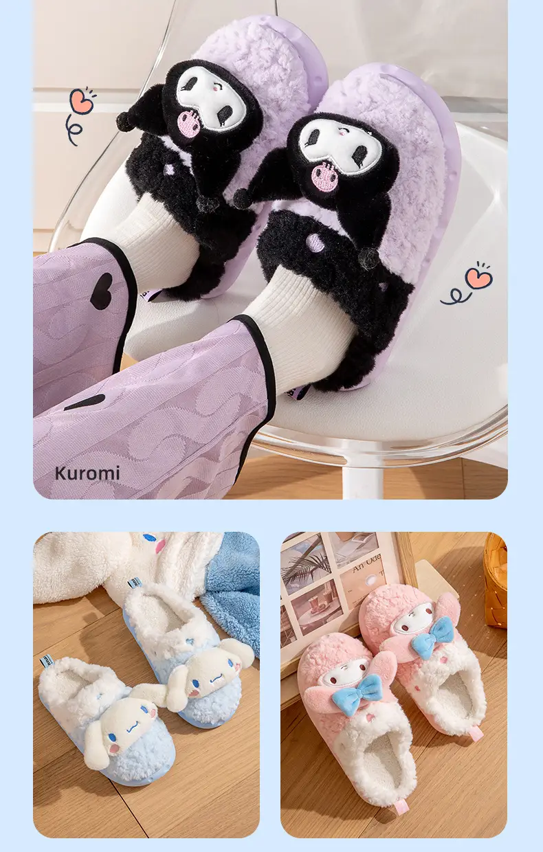 Women's HelloKitty Cotton Slippers for Winter Girls Hello Kitty Warm Thick Bottom fleece-lined Non-Slip Indoor Cotton Slippers for Women — feature 39