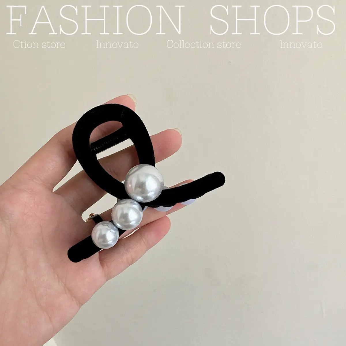 Black Pearl Flocking Hair Clip for Women Medium Size