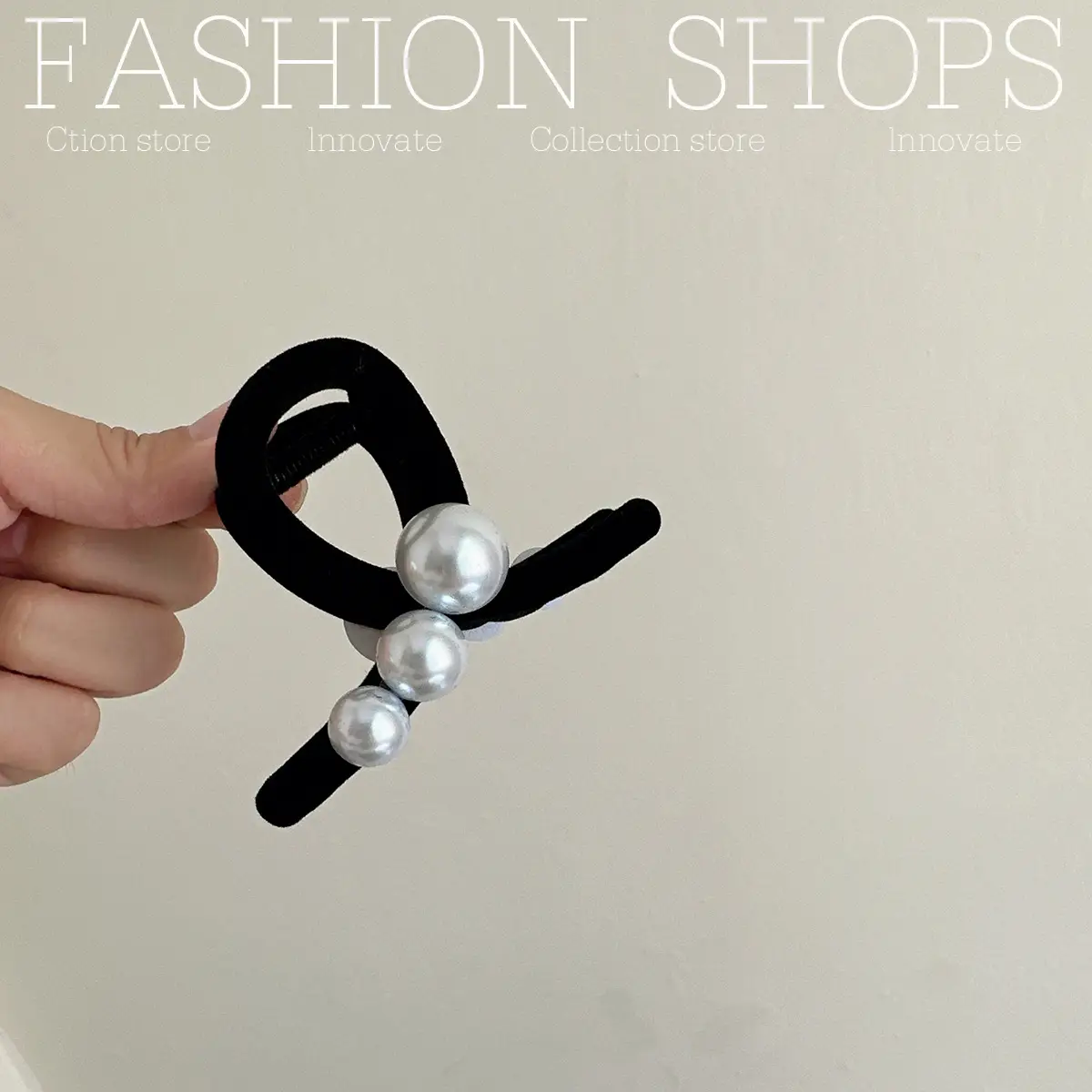 Black Pearl Flocking Hair Clip for Women Medium Size
