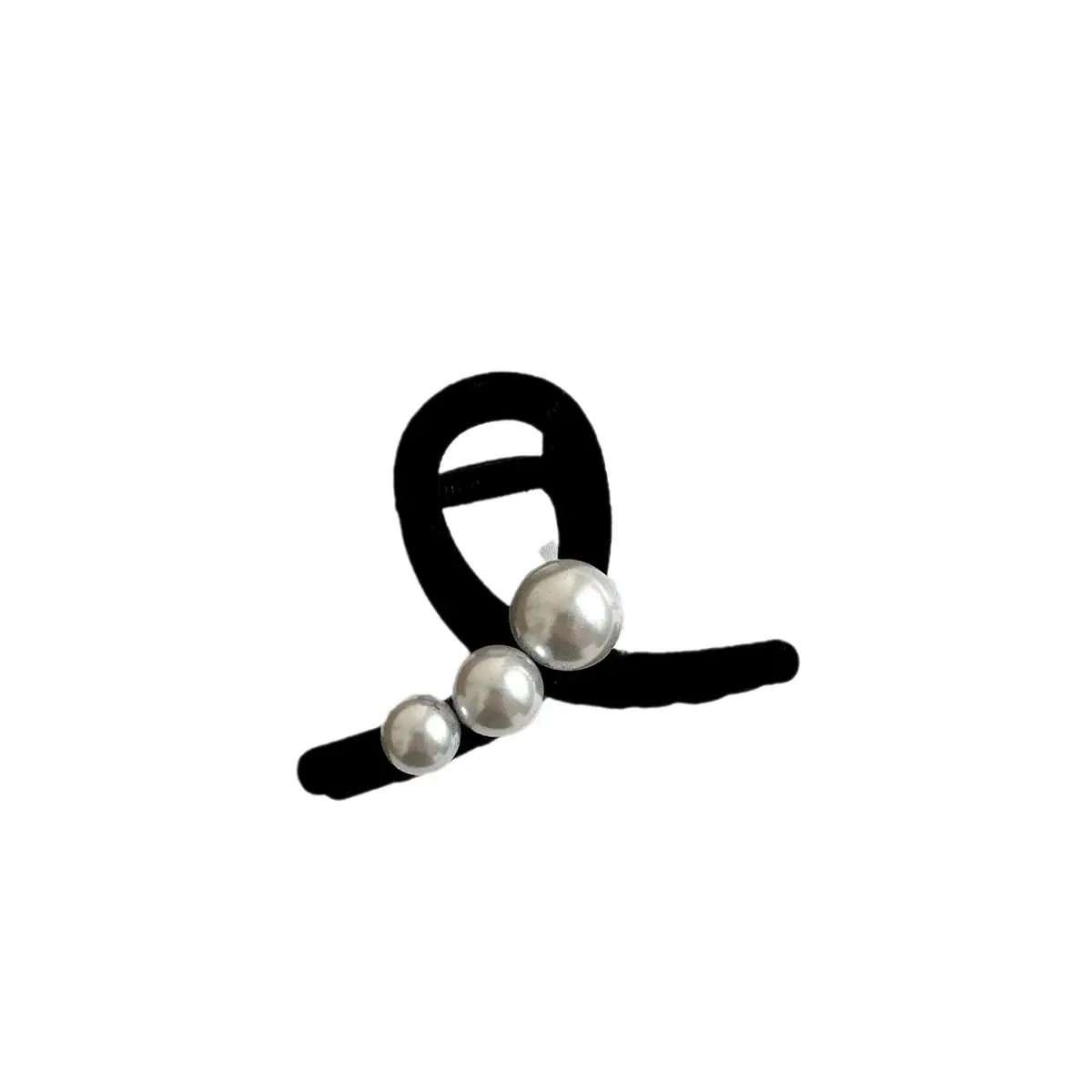 Black Pearl Flocking Hair Clip for Women Medium Size