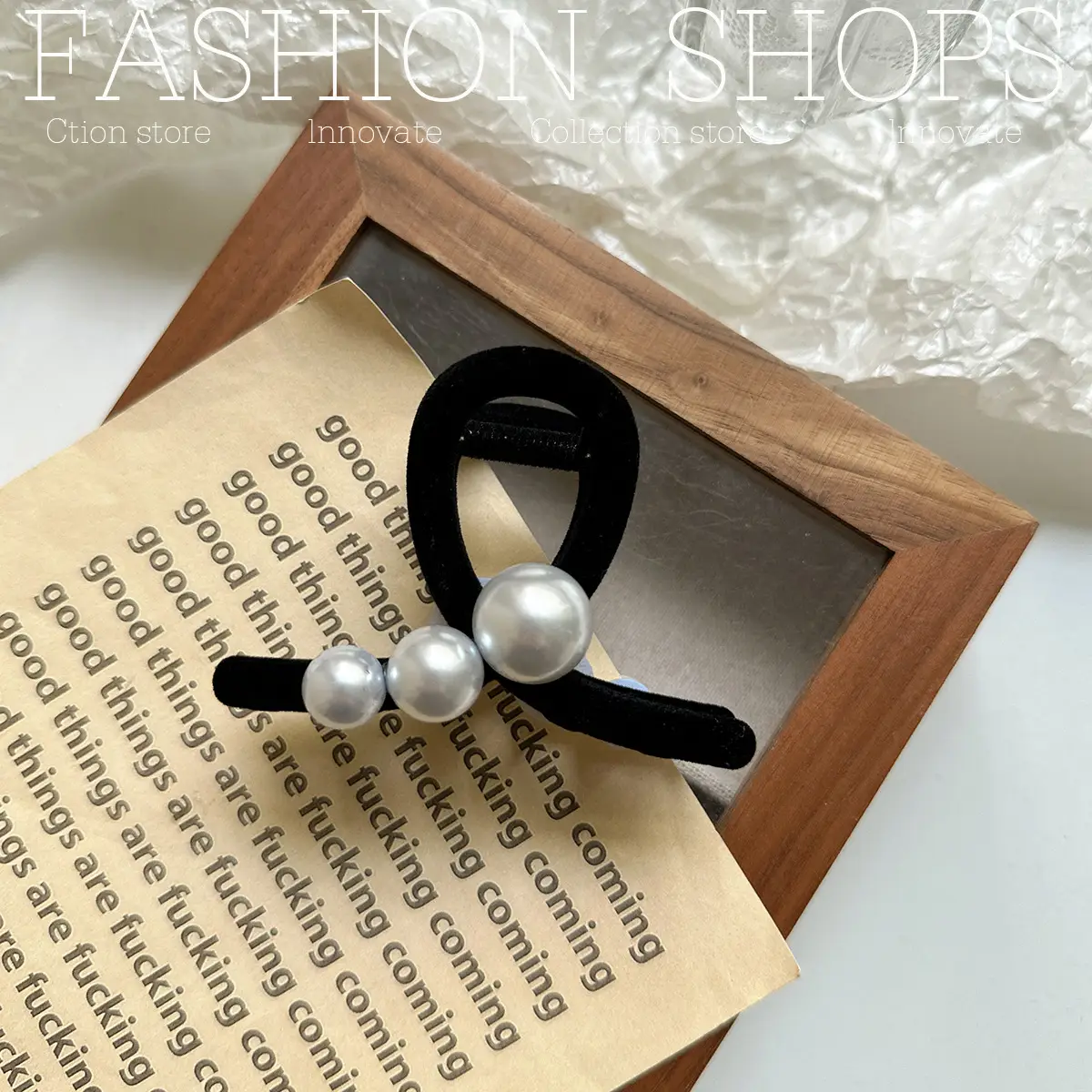 Black Pearl Flocking Hair Clip for Women Medium Size — feature 11