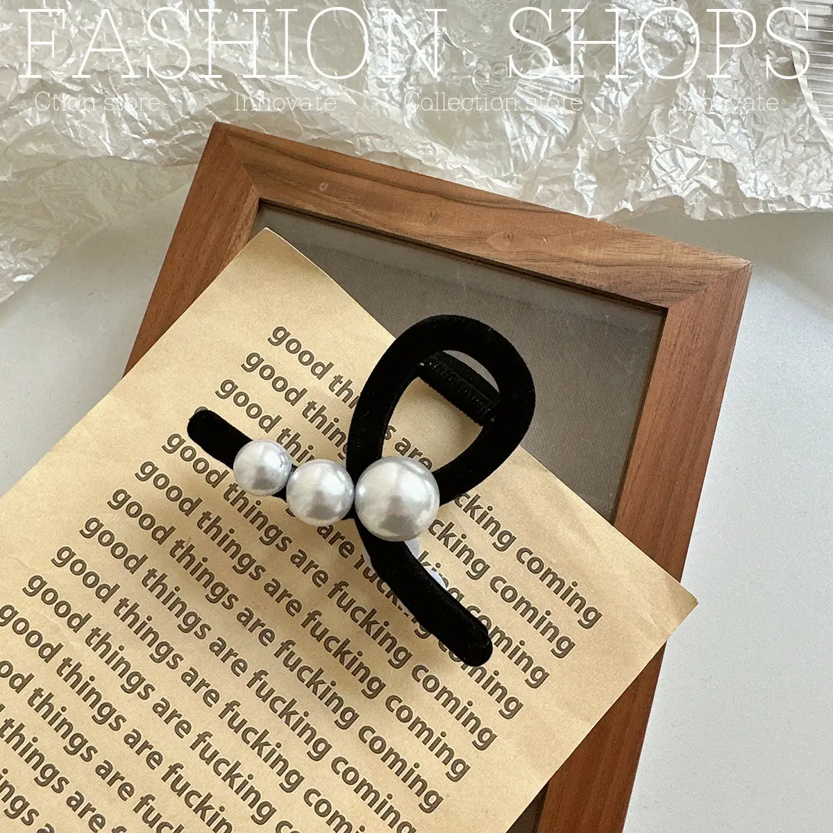 Black Pearl Flocking Hair Clip for Women Medium Size — feature 12