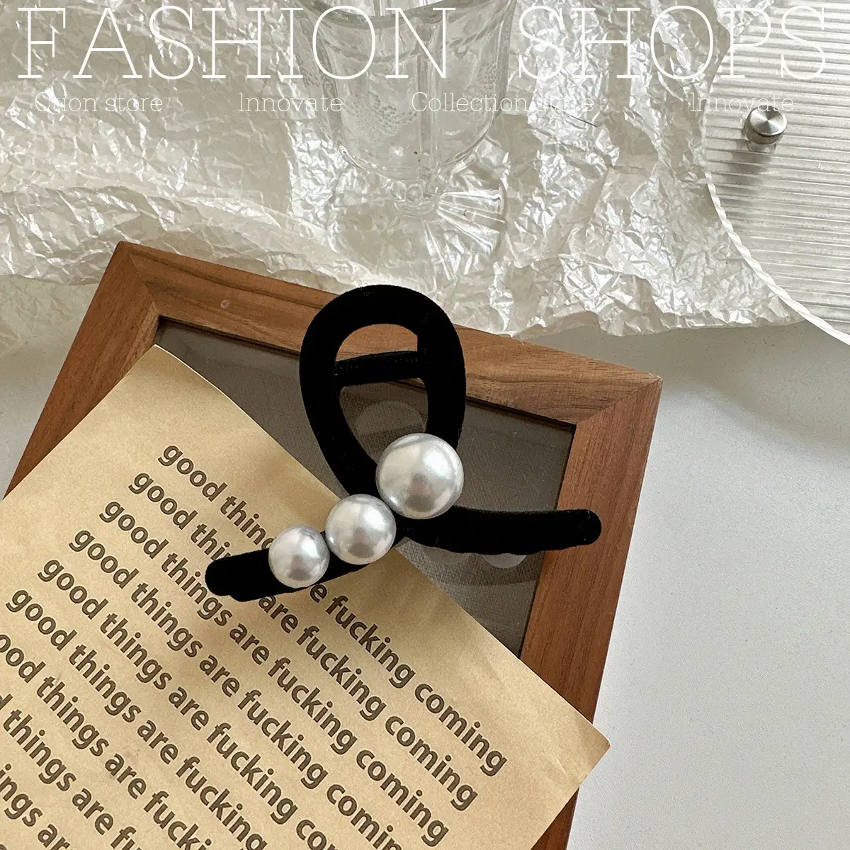 Black Pearl Flocking Hair Clip for Women Medium Size — feature 13