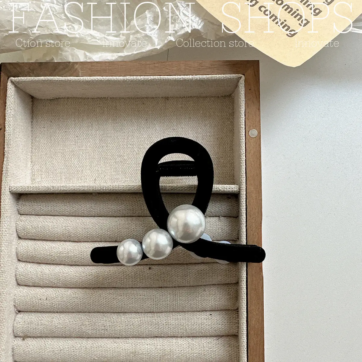 Black Pearl Flocking Hair Clip for Women Medium Size — feature 16