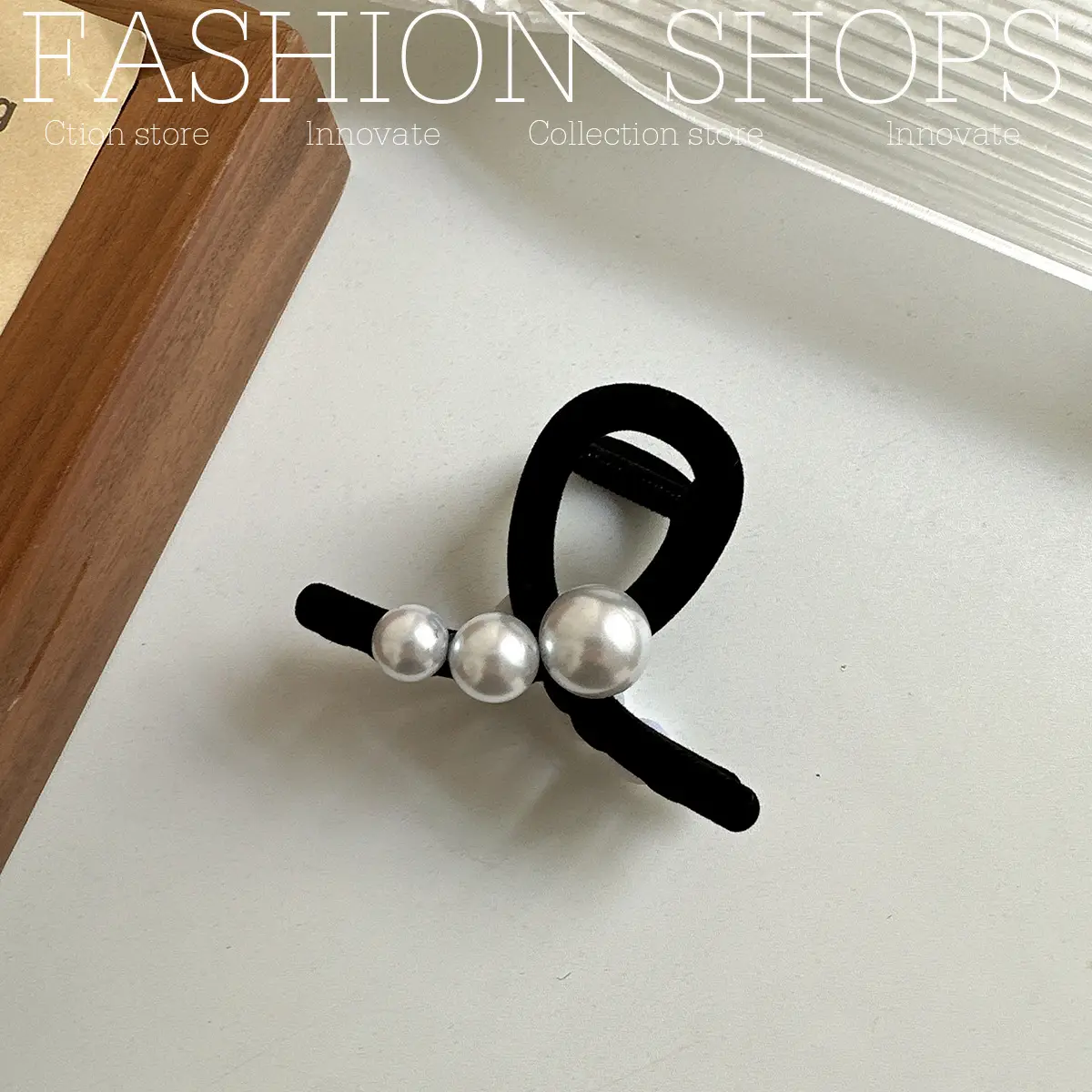 Black Pearl Flocking Hair Clip for Women Medium Size — feature 18