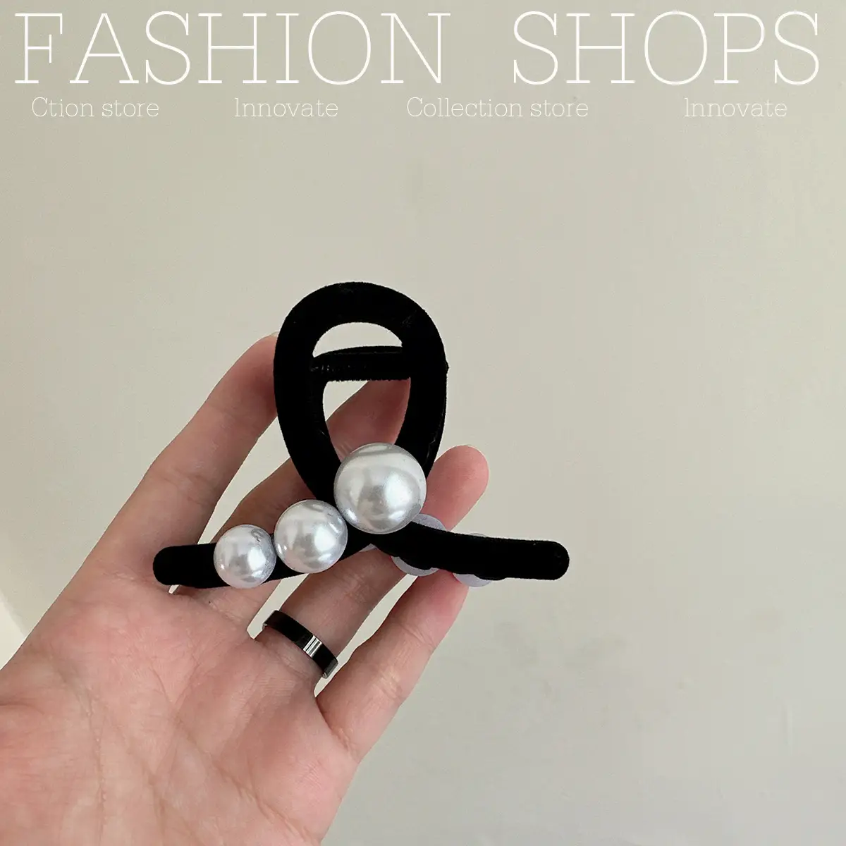 Black Pearl Flocking Hair Clip for Women Medium Size — feature 5