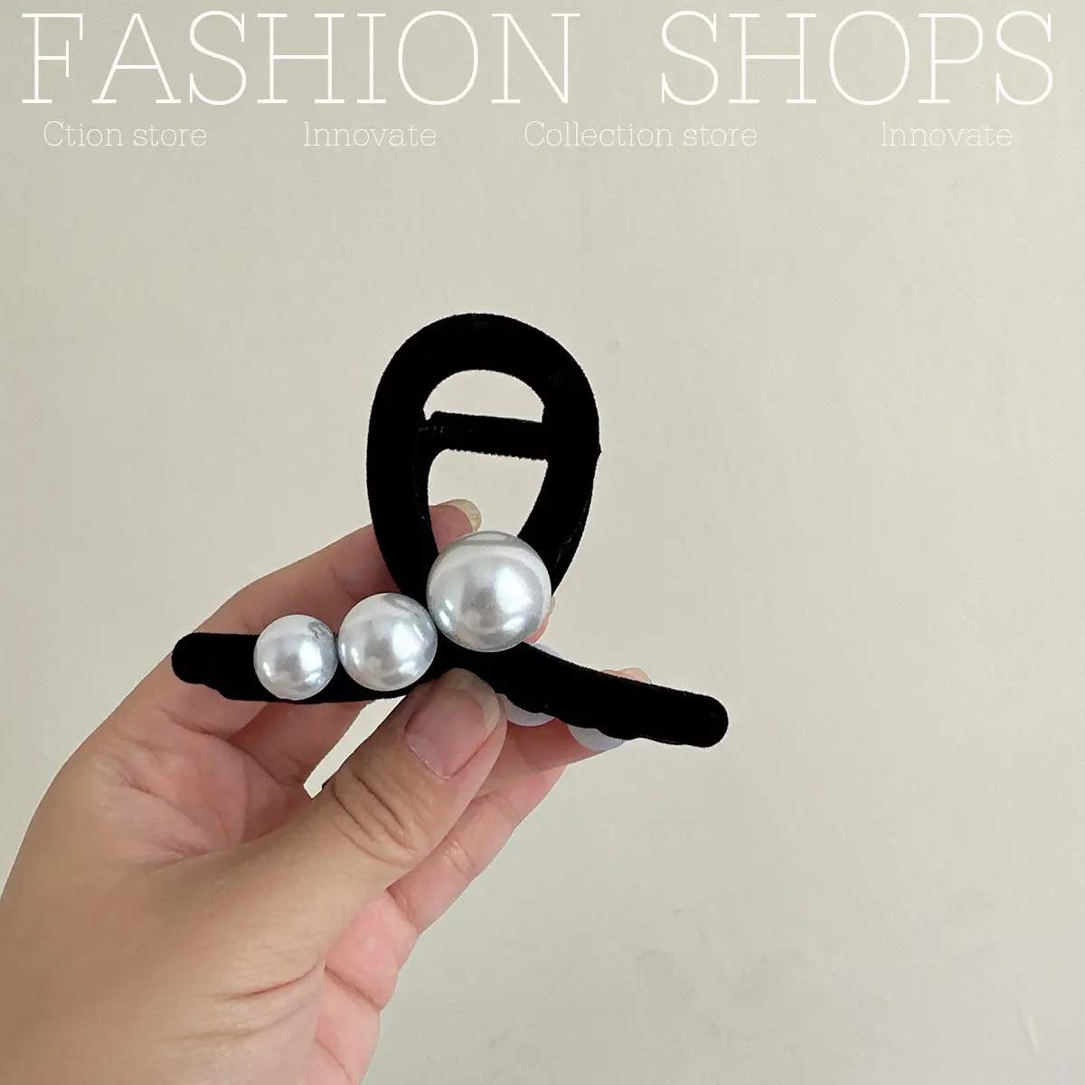 Black Pearl Flocking Hair Clip for Women Medium Size — feature 7