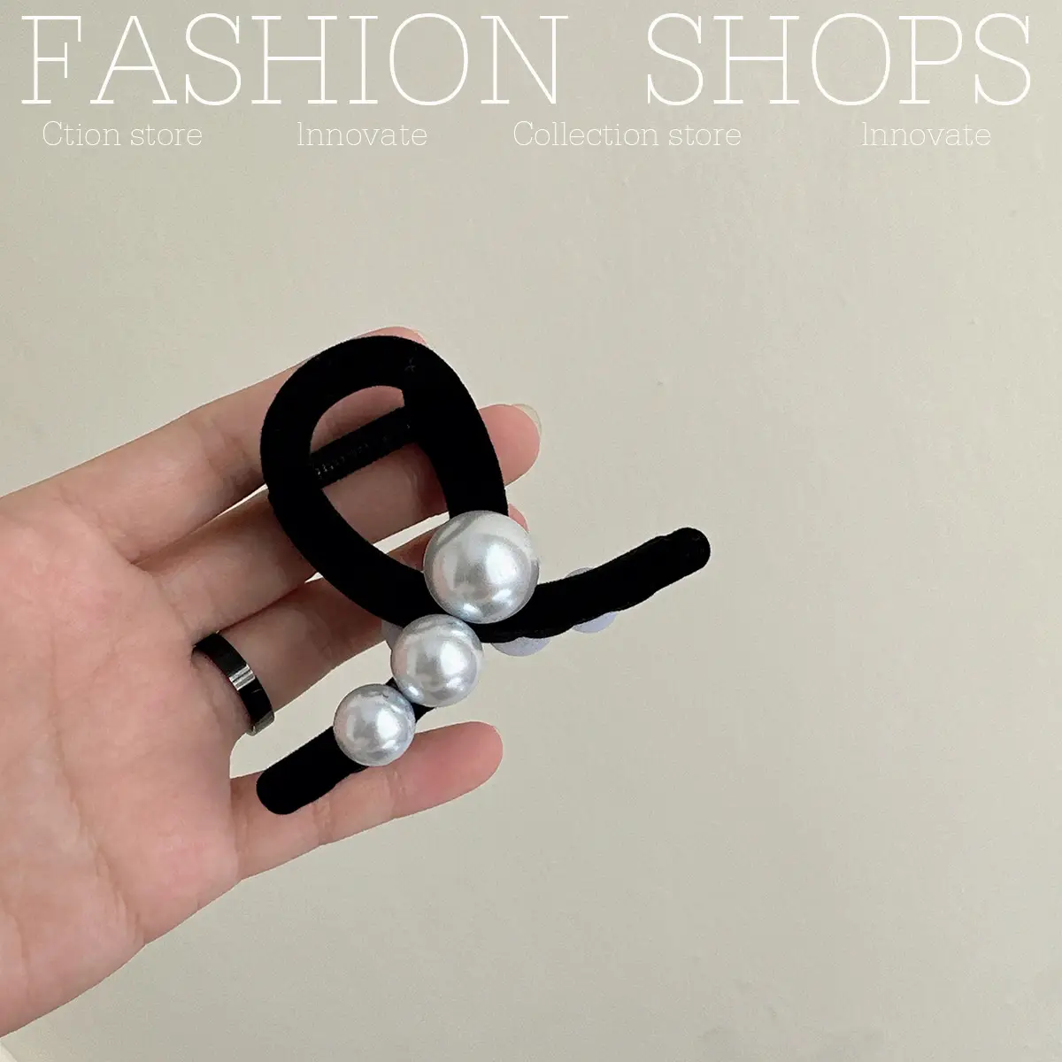 Black Pearl Flocking Hair Clip for Women Medium Size — feature 8