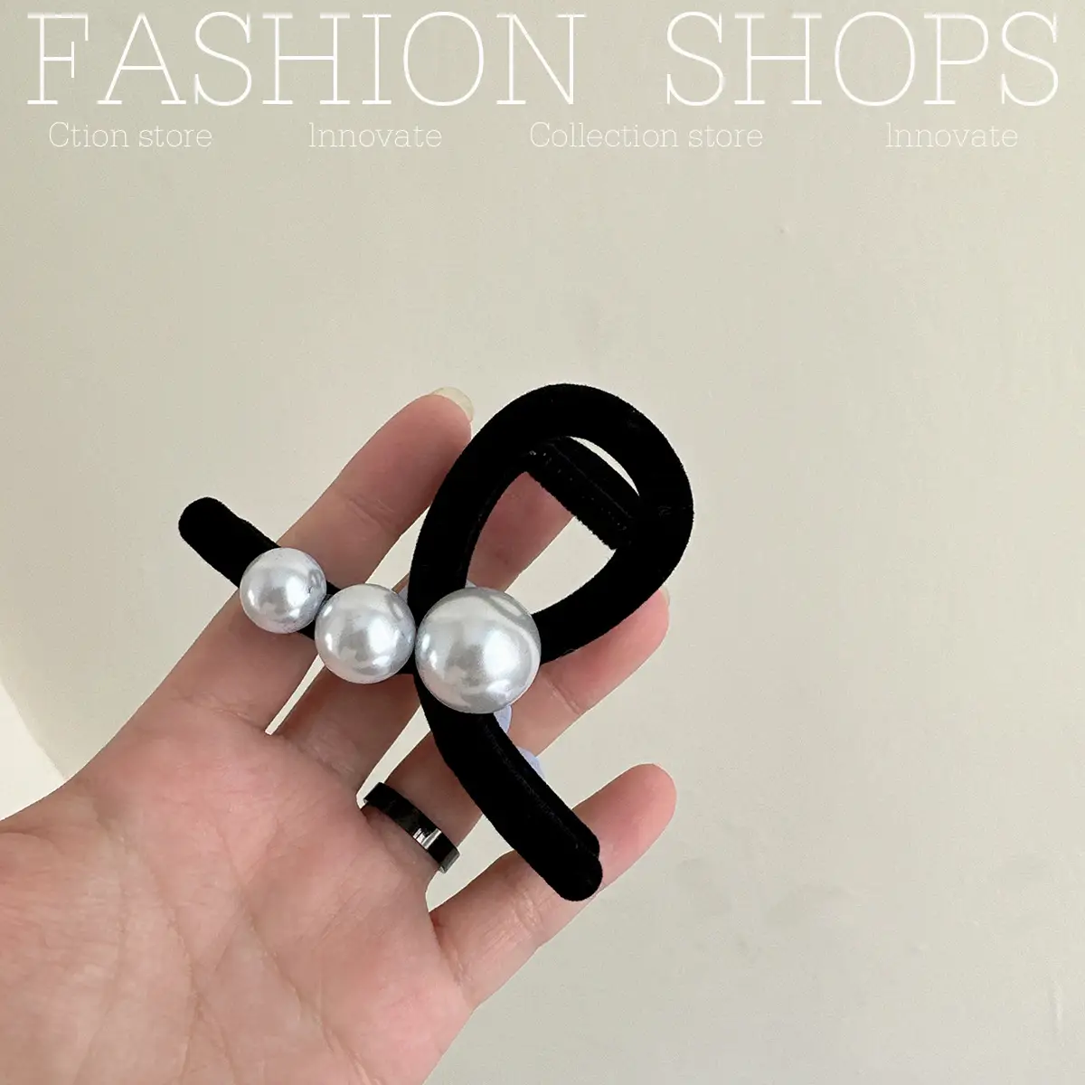 Black Pearl Flocking Hair Clip for Women Medium Size — feature 9