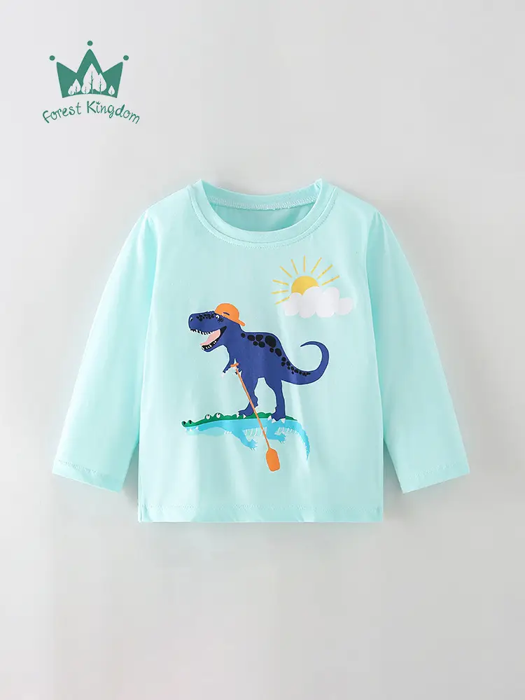 European American Boys Dinosaur Print Long Sleeve T-Shirt Pure Cotton Autumn 2023 - Image 3